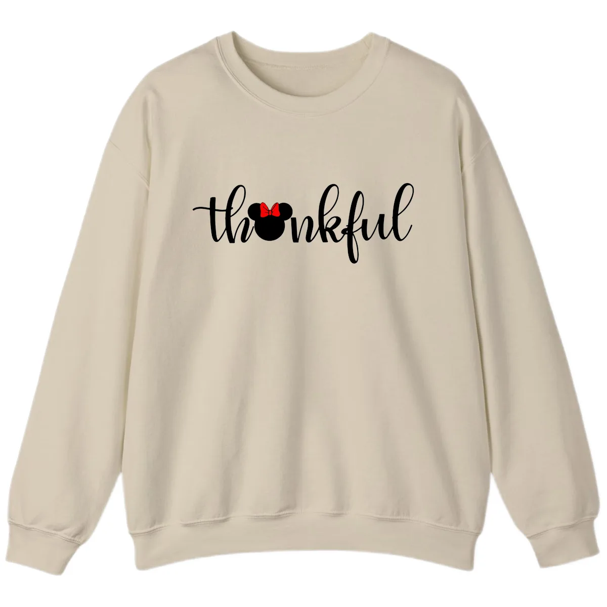 Minnie Mouse Thankful Typography Sweatshirt in Sand