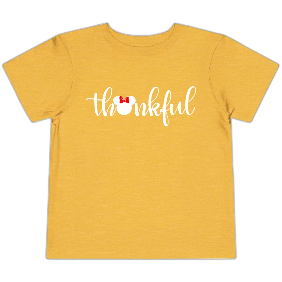 Minnie Mouse Thankful Typography Toddler T-Shirt in Heather Yellow Gold