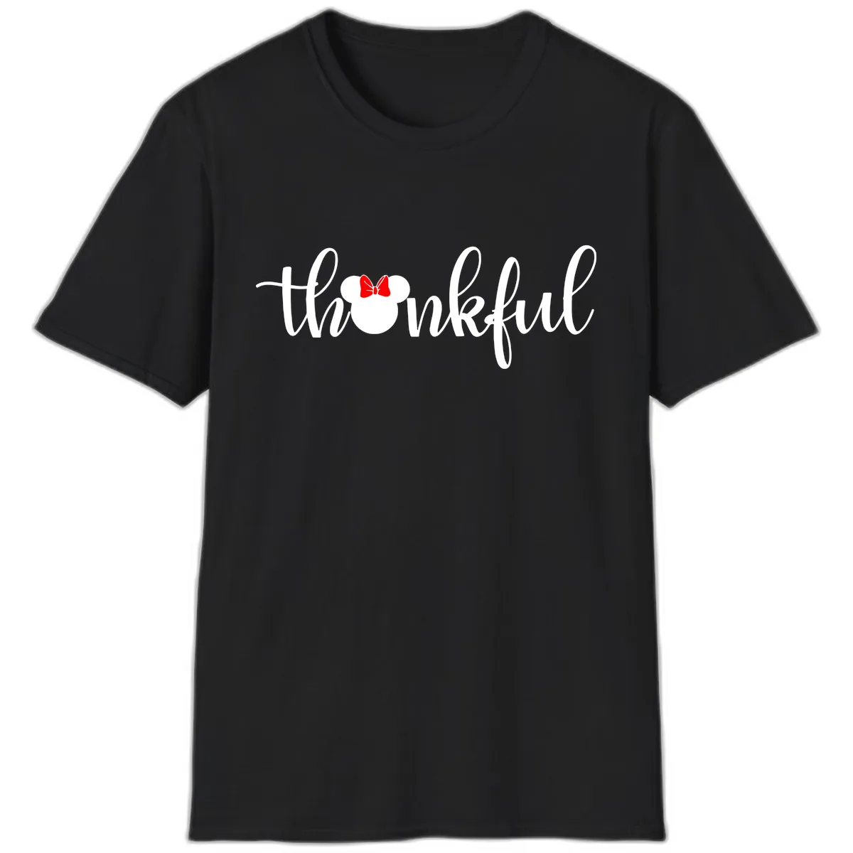 Minnie Mouse Thankful Typography T-Shirt in Black