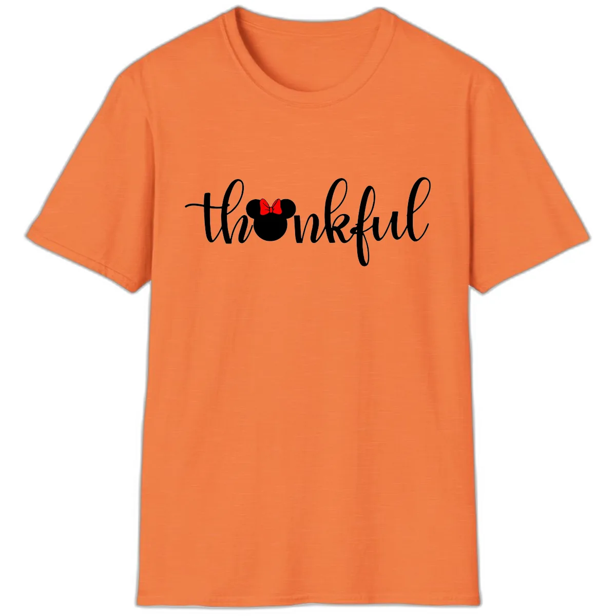 Minnie Mouse Thankful Typography T-Shirt in Heather Orange