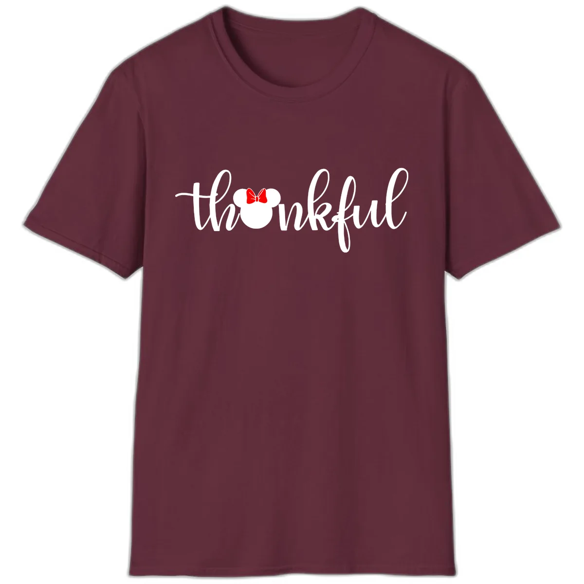 Minnie Mouse Thankful Typography T-Shirt in Maroon