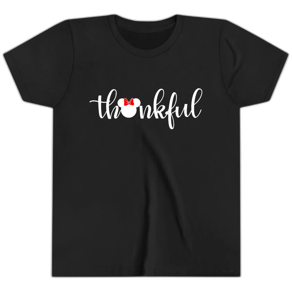 Minnie Mouse Thankful Typography Youth T-Shirt in Black