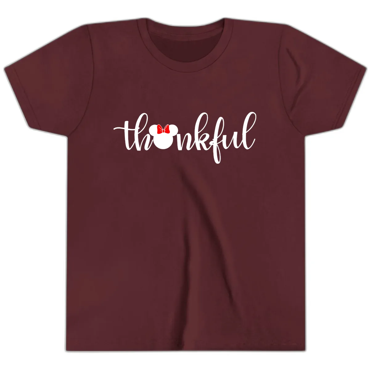 Minnie Mouse Thankful Typography Youth T-Shirt in Maroon