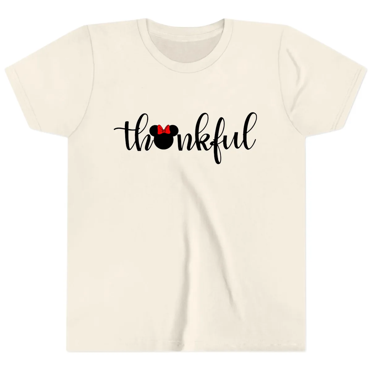 Minnie Mouse Thankful Typography Youth T-Shirt in Natural