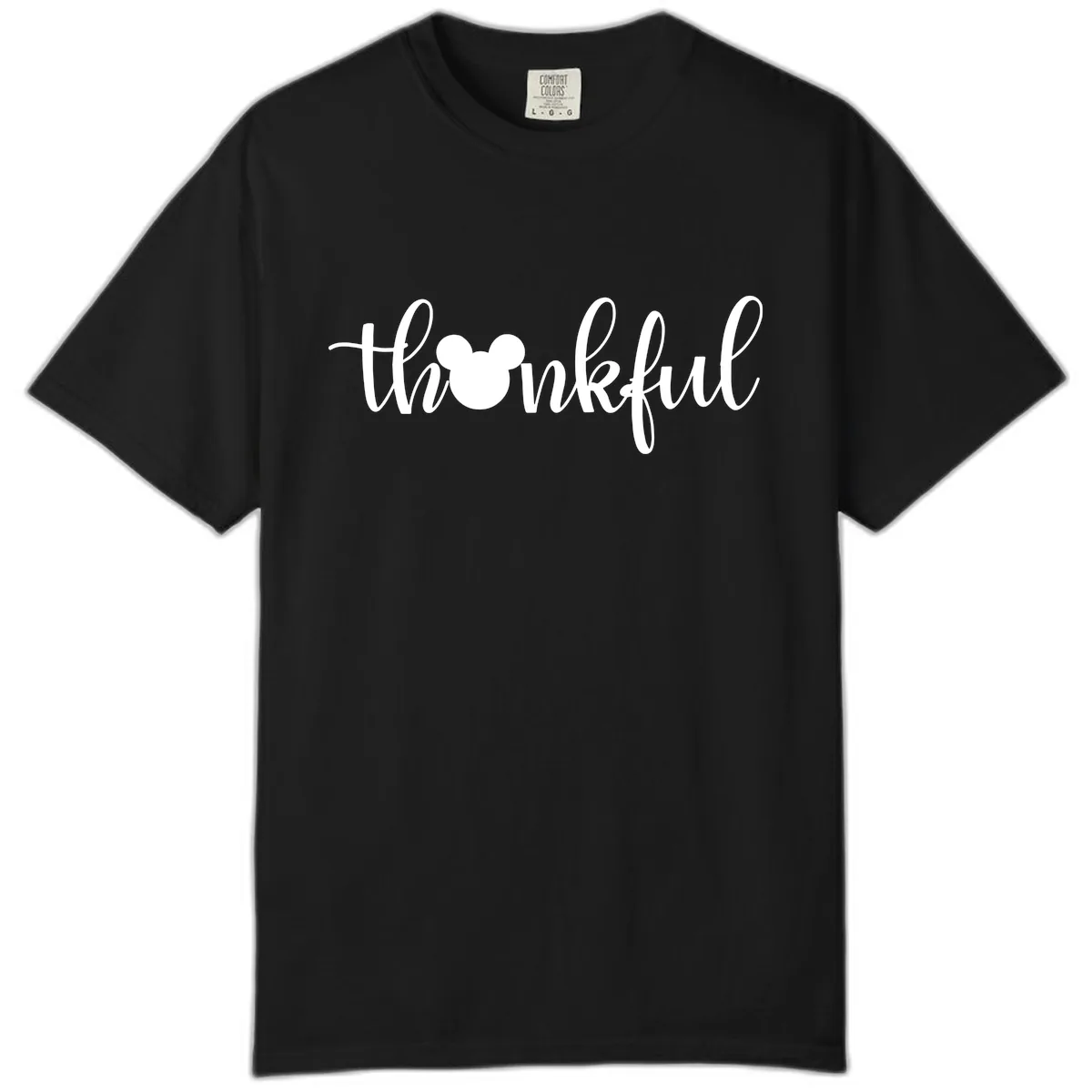 Mickey Head Thankful Script Comfort Color in Black