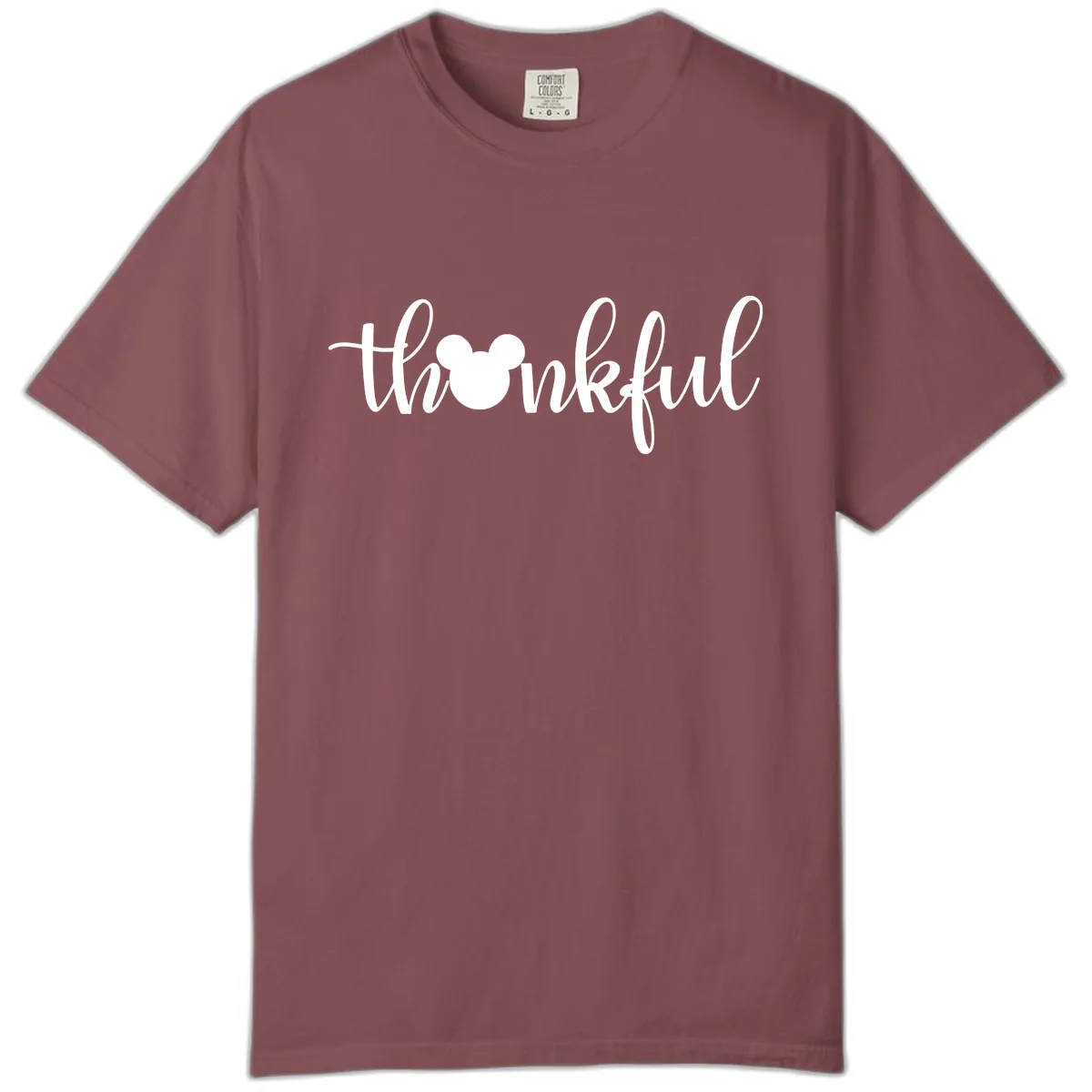 Mickey Head Thankful Script Comfort Color in Brick