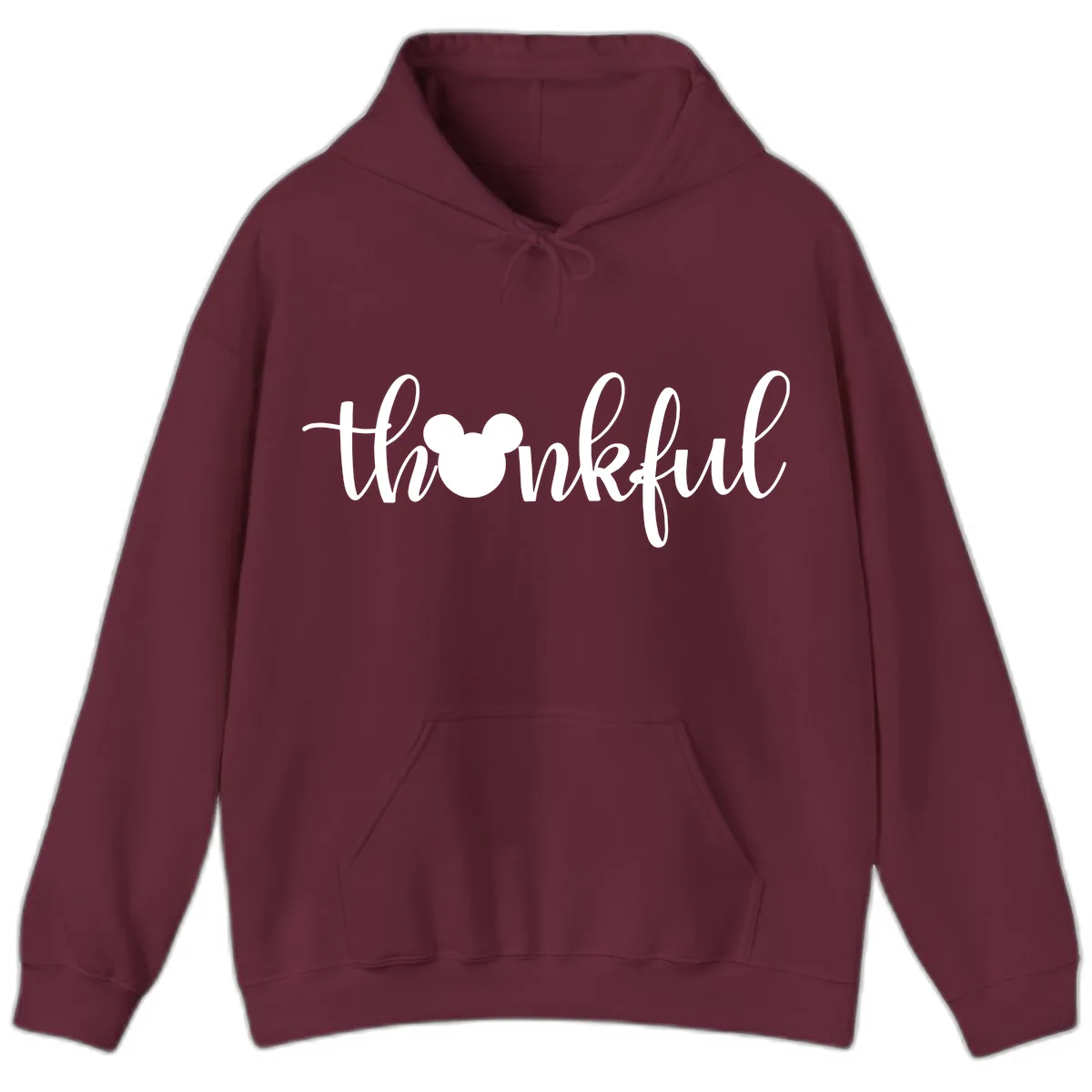 Mickey Head Thankful Script Hoodie in Maroon