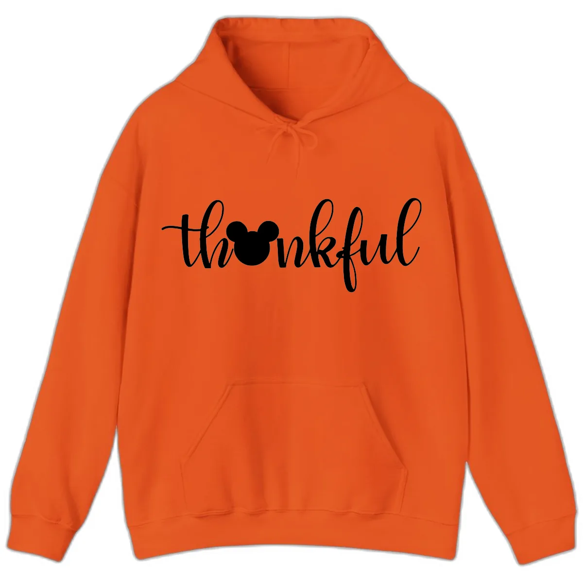 Mickey Head Thankful Script Hoodie in Orange