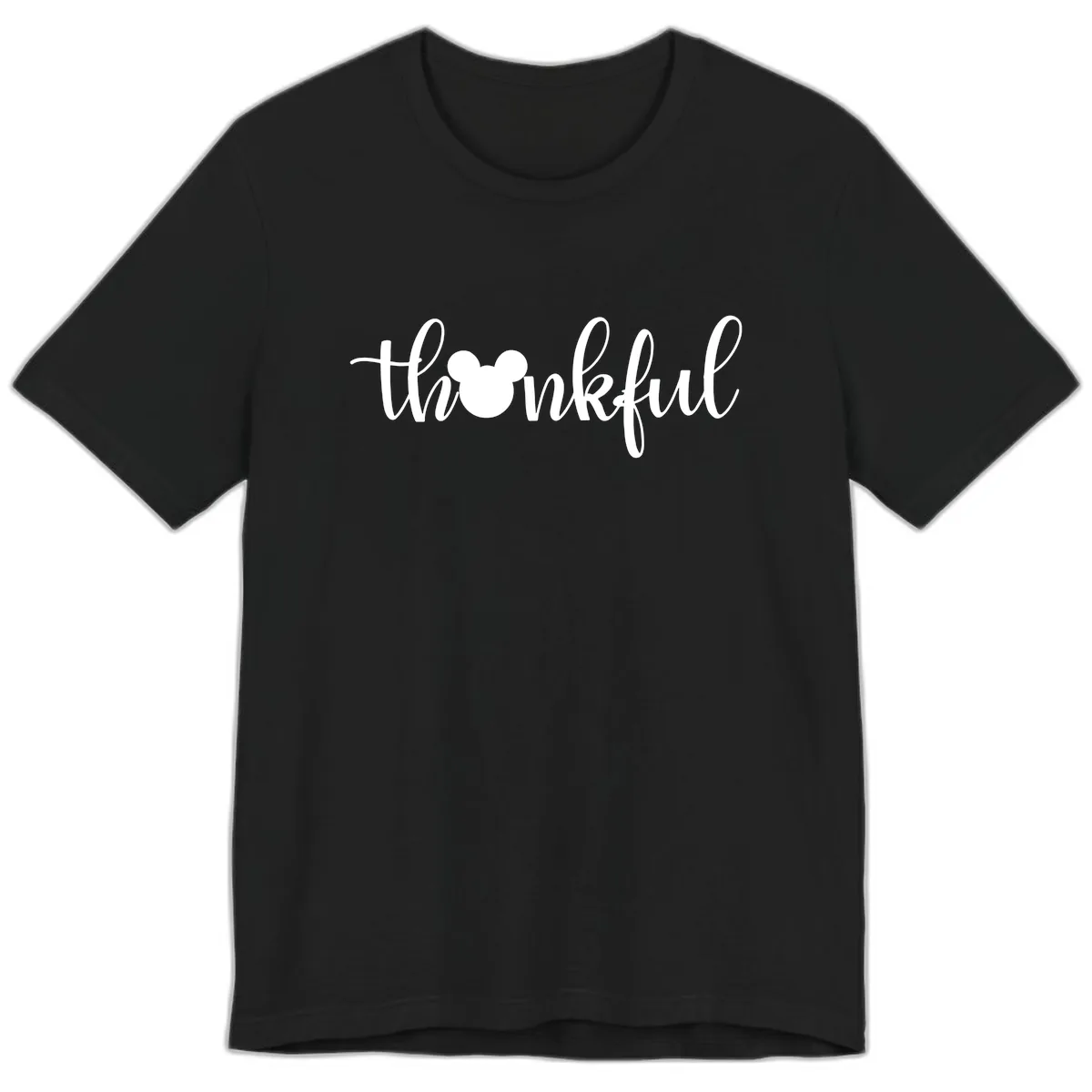 Mickey Head Thankful Script Premium T-Shirt in Black