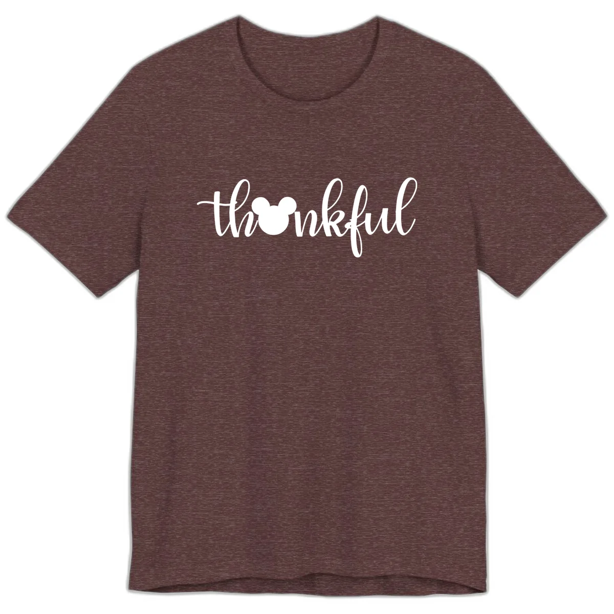 Mickey Head Thankful Script Premium T-Shirt in Heather Maroon
