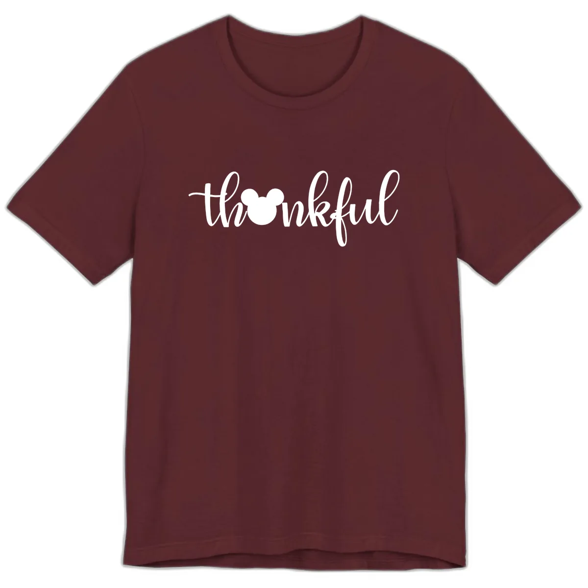 Mickey Head Thankful Script Premium T-Shirt in Maroon