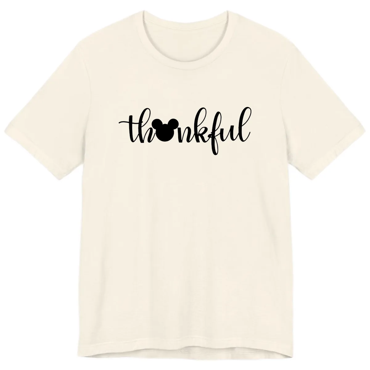 Mickey Head Thankful Script Premium T-Shirt in Natural