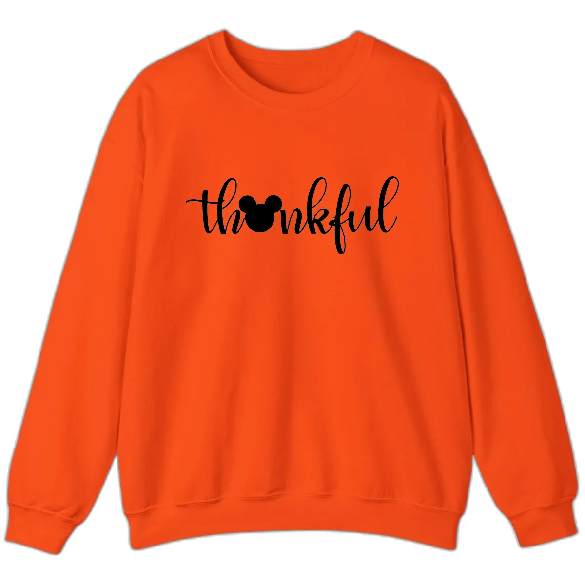 Mickey Head Thankful Script Sweatshirt in Orange
