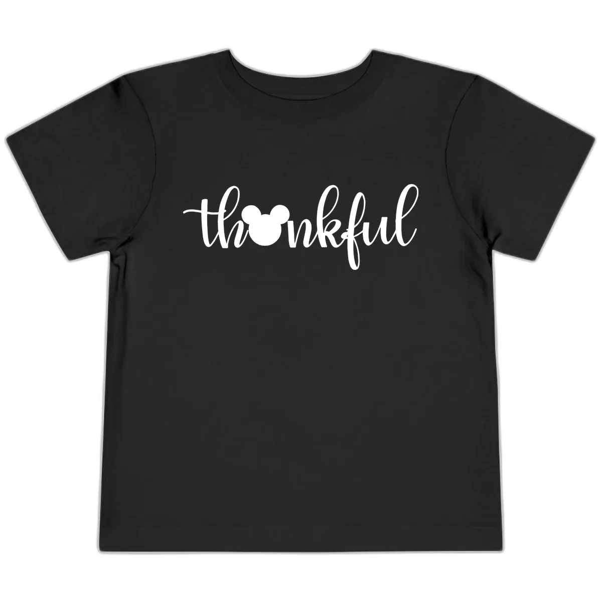 Mickey Head Thankful Script Toddler T-Shirt in Black