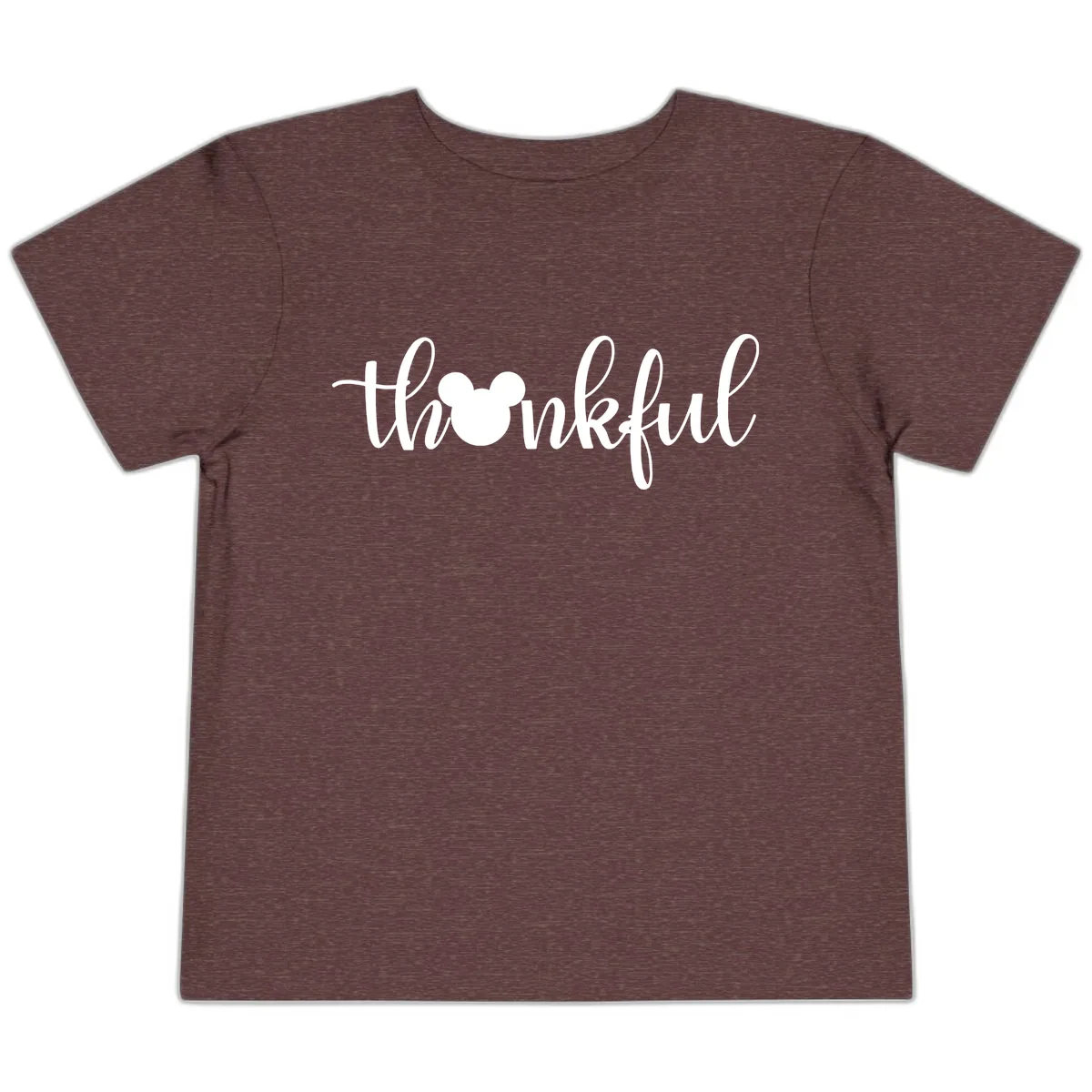 Mickey Head Thankful Script Toddler T-Shirt in Heather Maroon