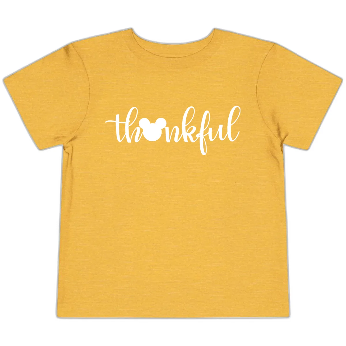 Mickey Head Thankful Script Toddler T-Shirt in Heather Yellow Gold