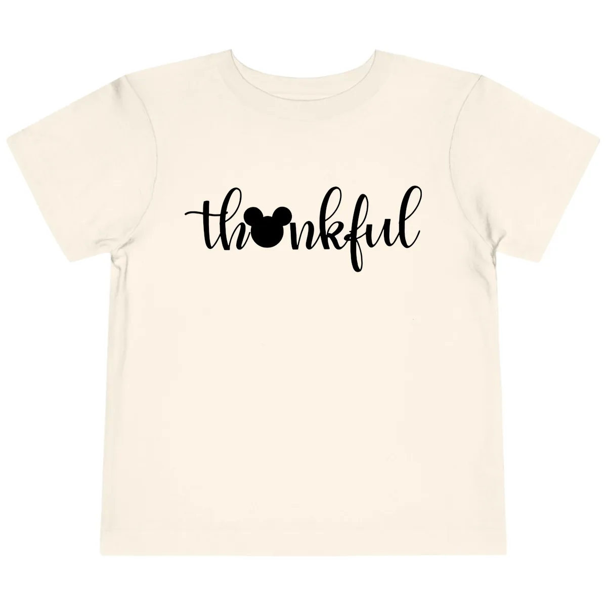 Mickey Head Thankful Script Toddler T-Shirt in Natural