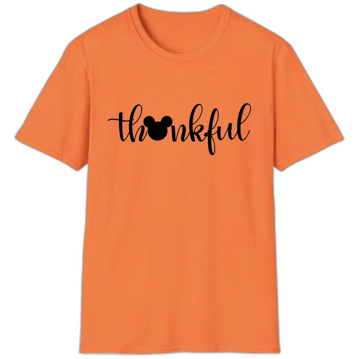 Mickey Head Thankful Script T-Shirt in Heather Orange