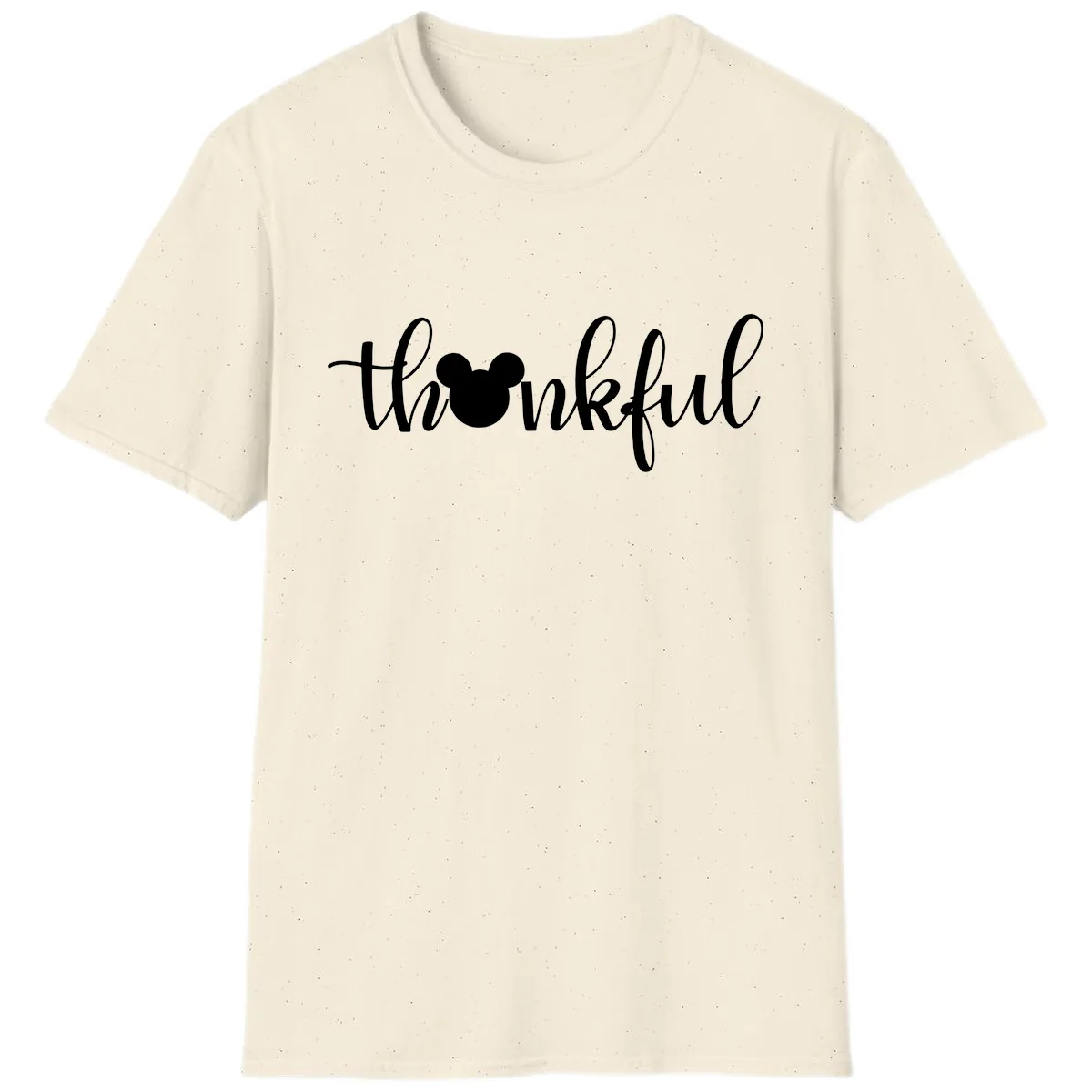 Mickey Head Thankful Script T-Shirt in Natural