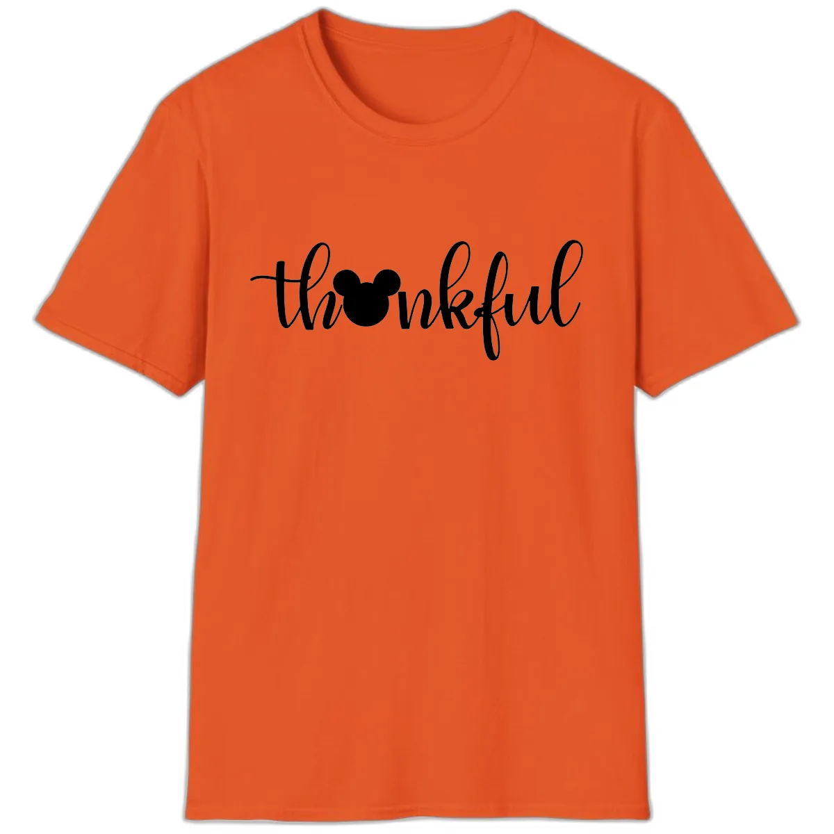 Mickey Head Thankful Script T-Shirt in Orange