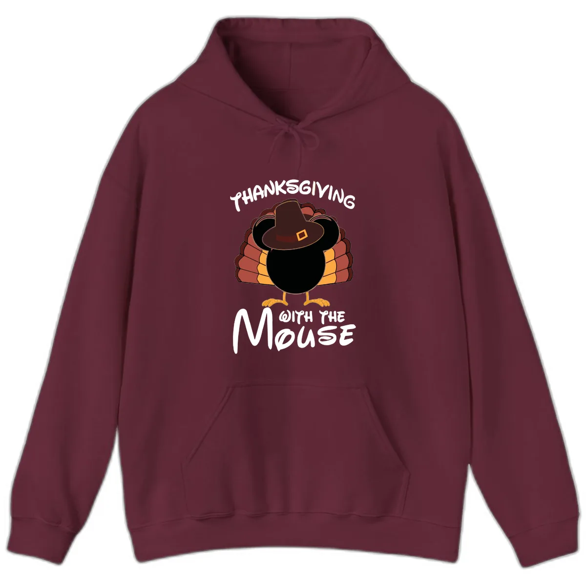 Thanksgiving With The Mouse Turkey Design Hoodie in Maroon