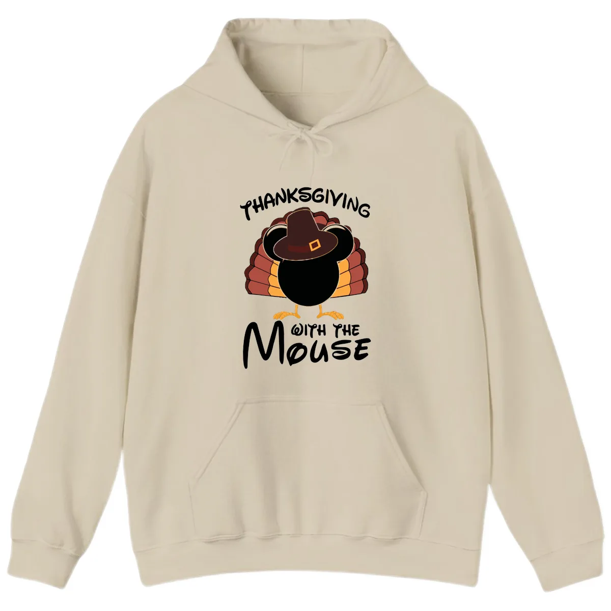 Thanksgiving With The Mouse Turkey Design Hoodie in Sand