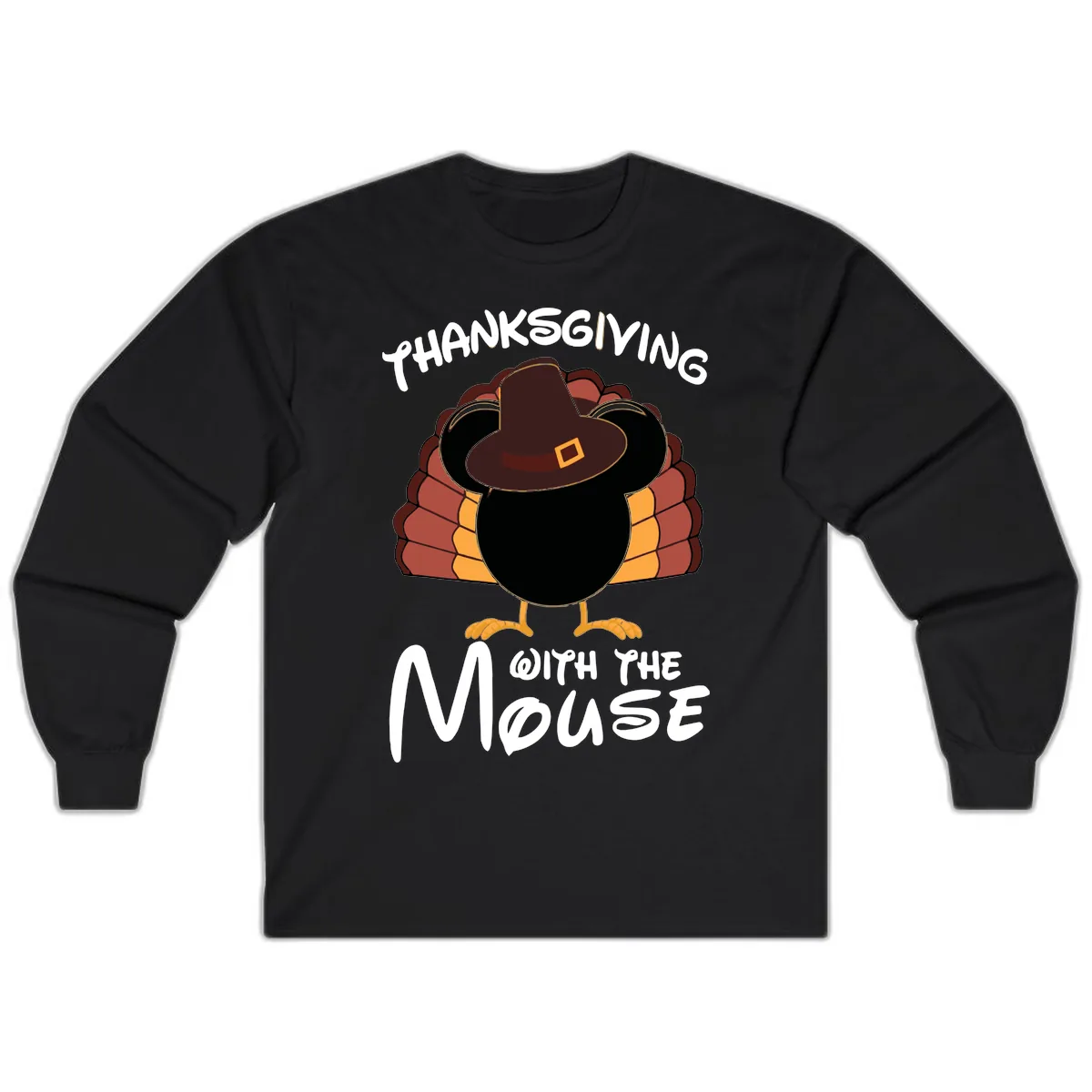 Thanksgiving With The Mouse Turkey Design Long Sleeve in Black