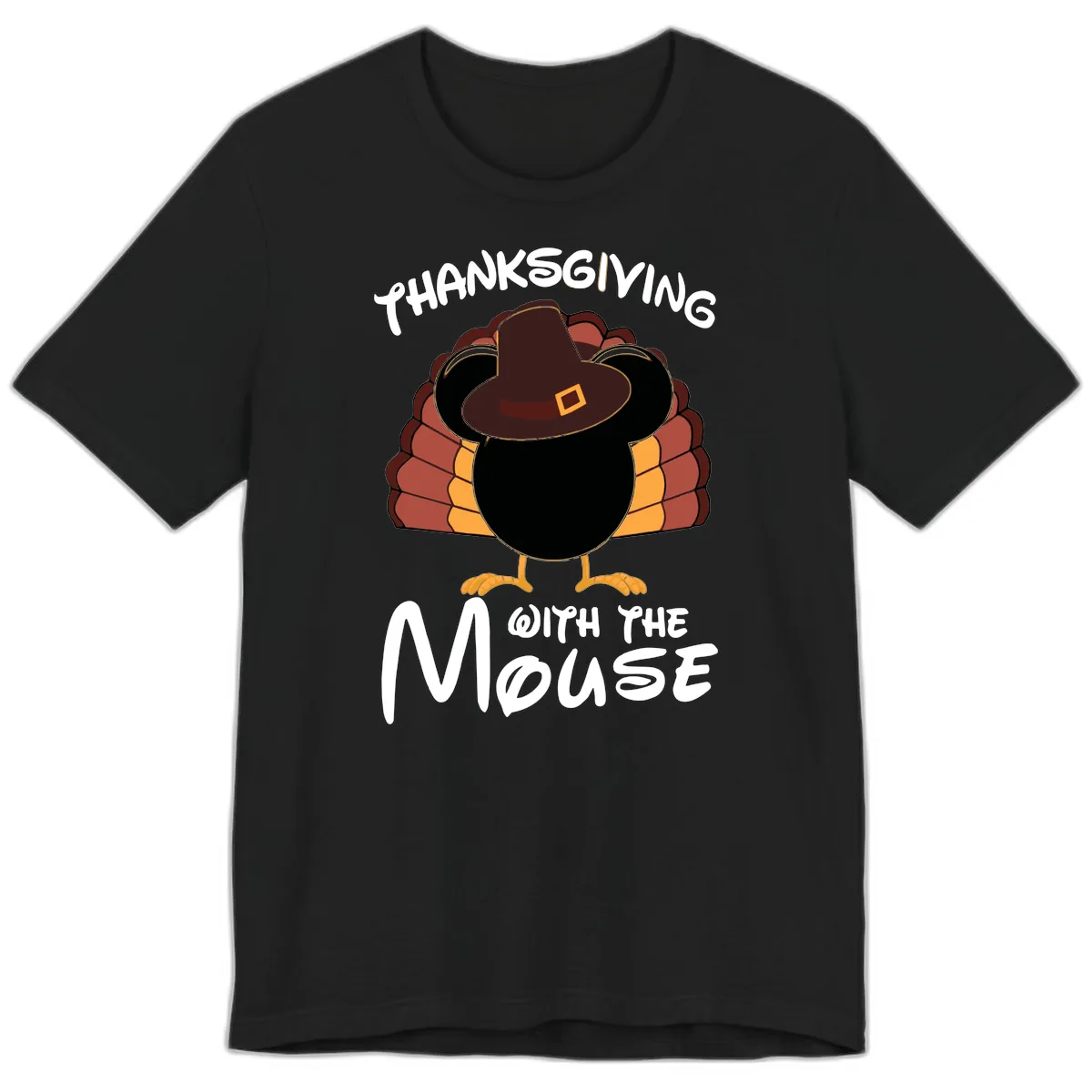 Thanksgiving With The Mouse Turkey Design Premium T-Shirt in Black