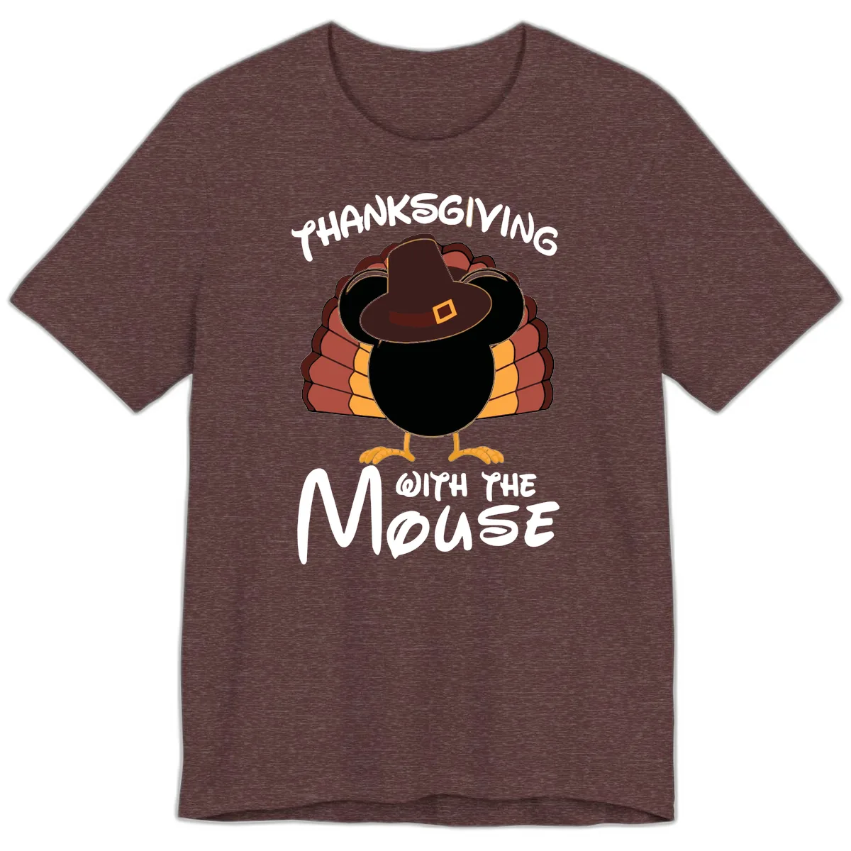 Thanksgiving With The Mouse Turkey Design Premium T-Shirt in Heather Maroon