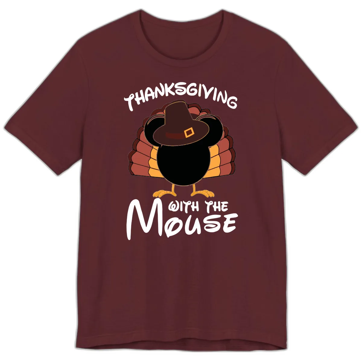 Thanksgiving With The Mouse Turkey Design Premium T-Shirt in Maroon