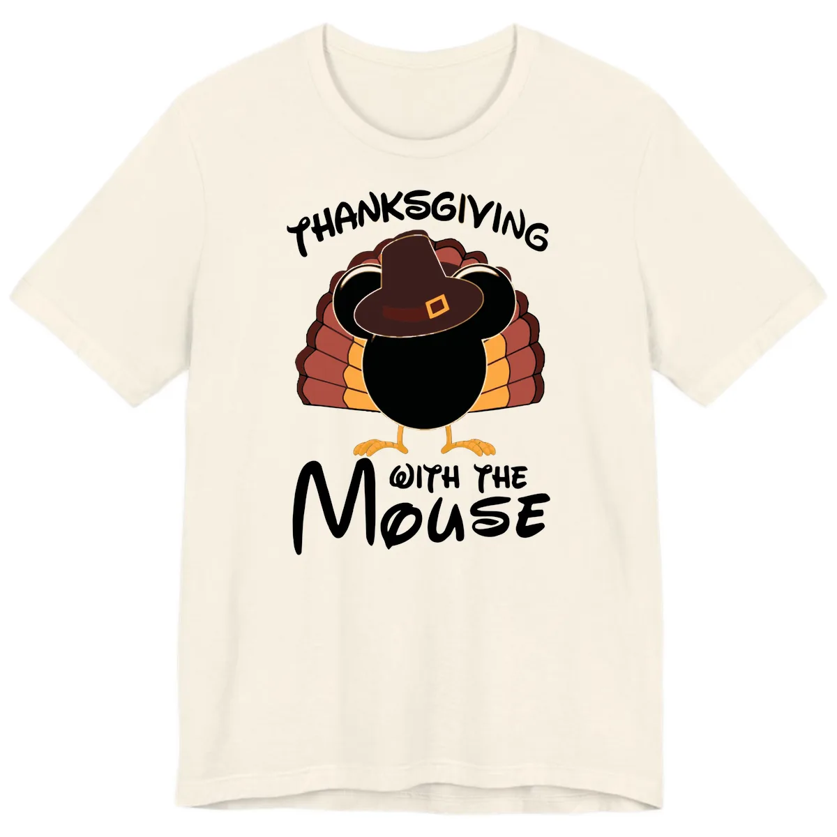 Thanksgiving With The Mouse Turkey Design Premium T-Shirt in Natural