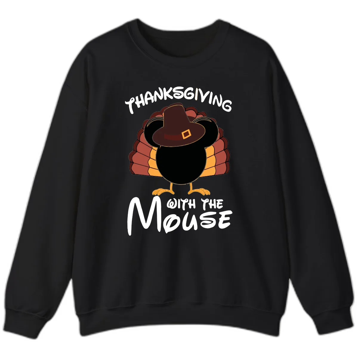 Thanksgiving With The Mouse Turkey Design Sweatshirt in Black