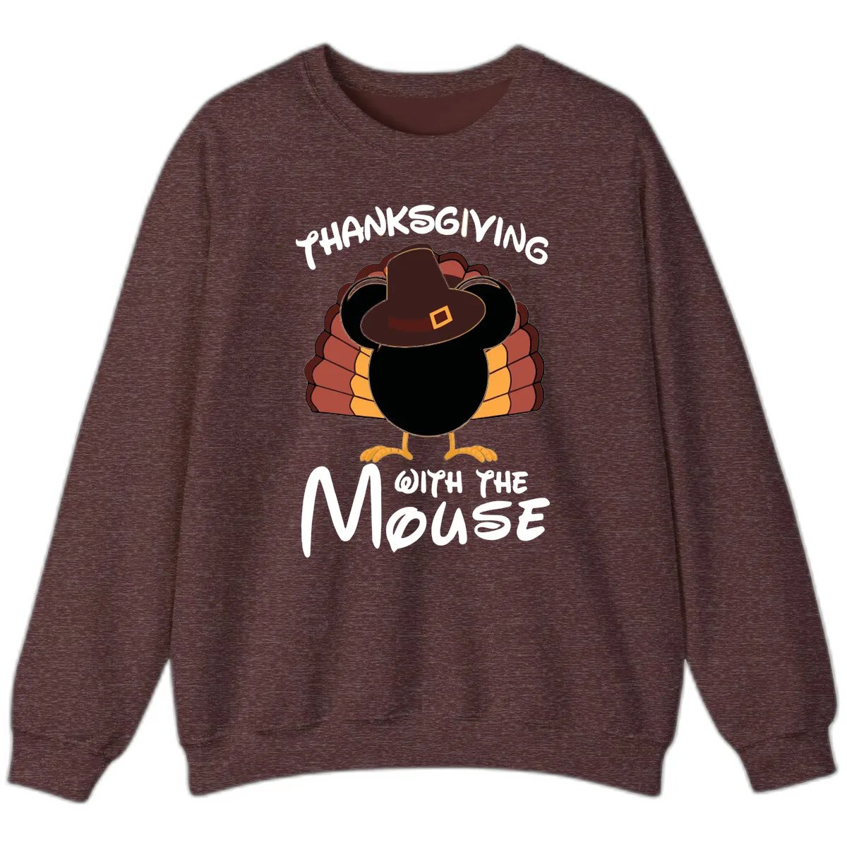 Thanksgiving With The Mouse Turkey Design Sweatshirt in Heather Sport Dark Maroon