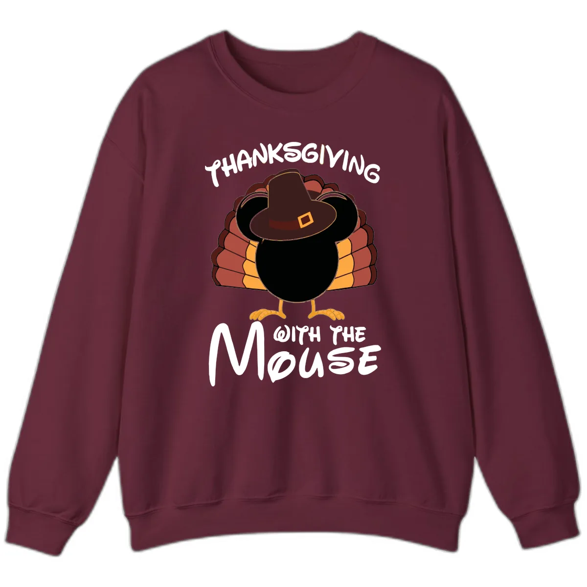 Thanksgiving With The Mouse Turkey Design Sweatshirt in Maroon