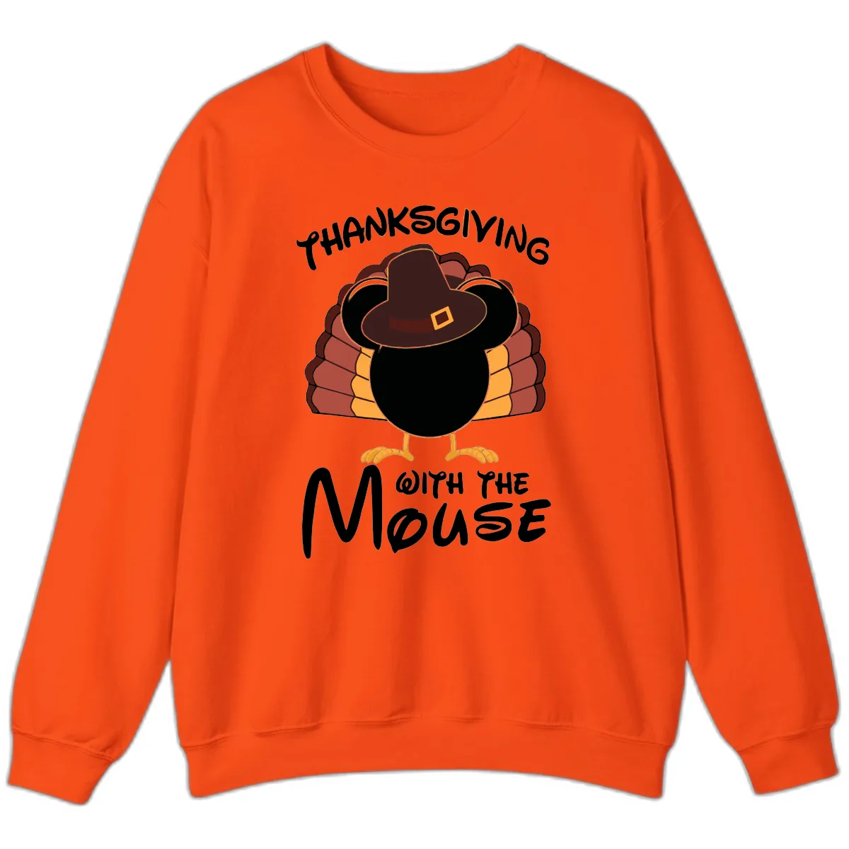 Thanksgiving With The Mouse Turkey Design Sweatshirt in Orange