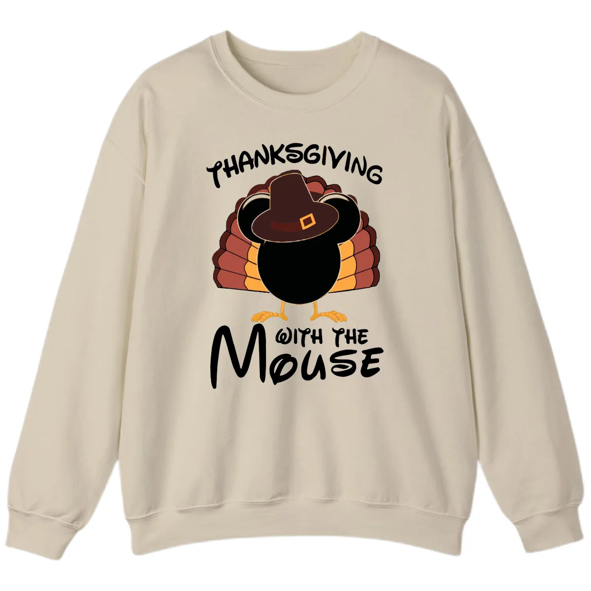 Thanksgiving With The Mouse Turkey Design Sweatshirt in Sand