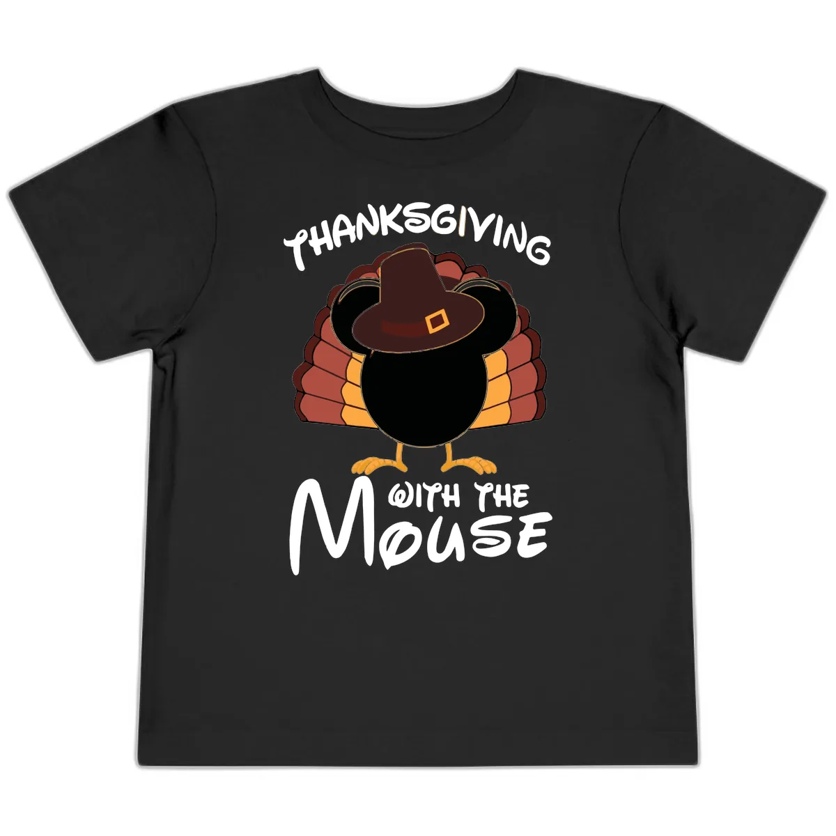 Thanksgiving With The Mouse Turkey Design Toddler T-Shirt in Black