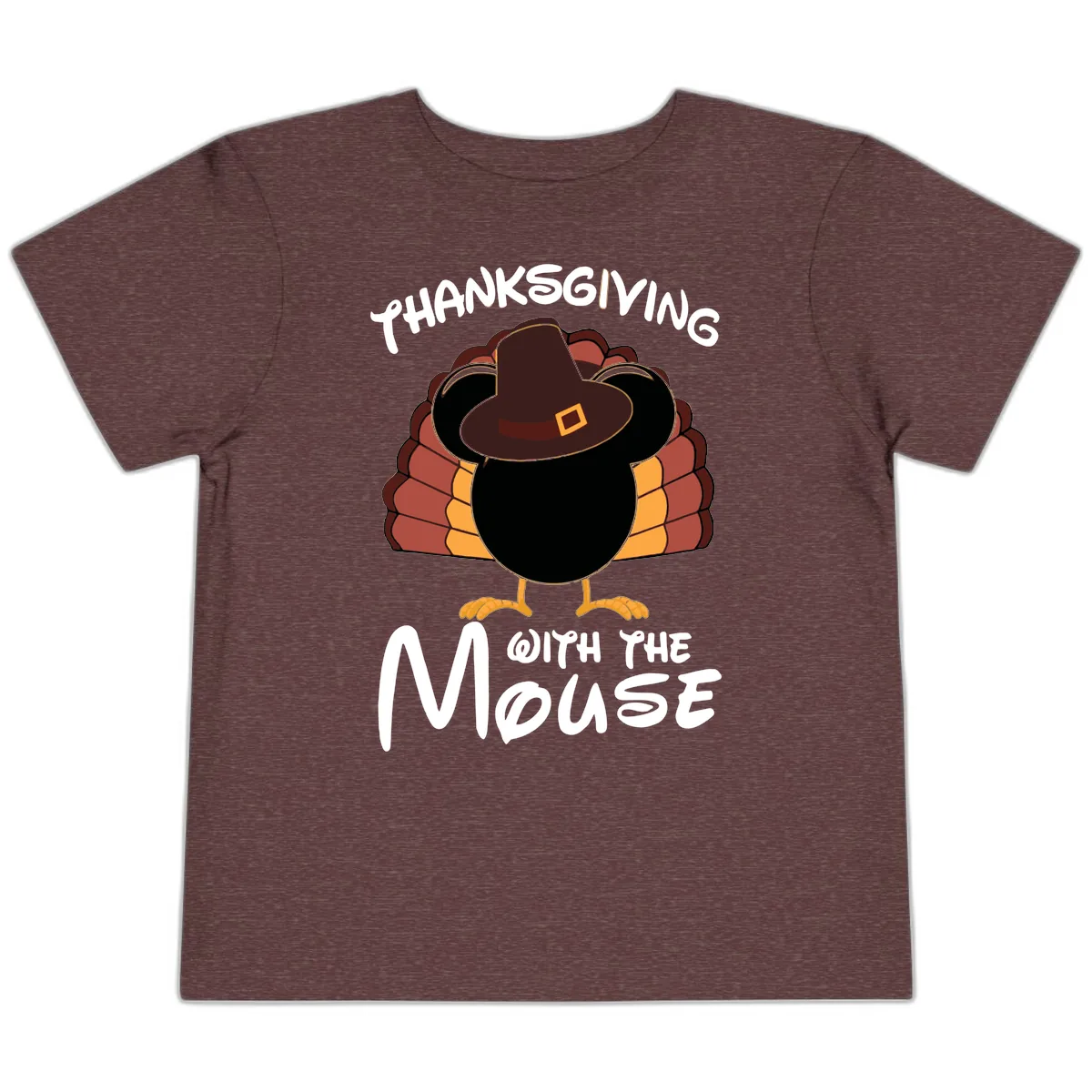 Thanksgiving With The Mouse Turkey Design Toddler T-Shirt in Heather Maroon