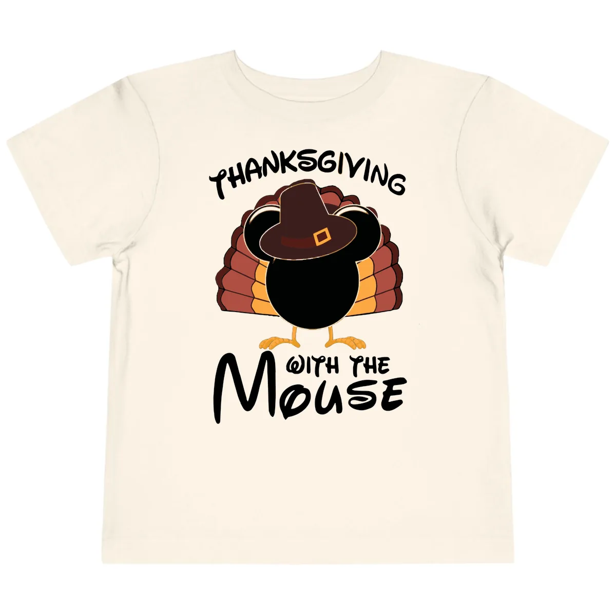 Thanksgiving With The Mouse Turkey Design Toddler T-Shirt in Natural