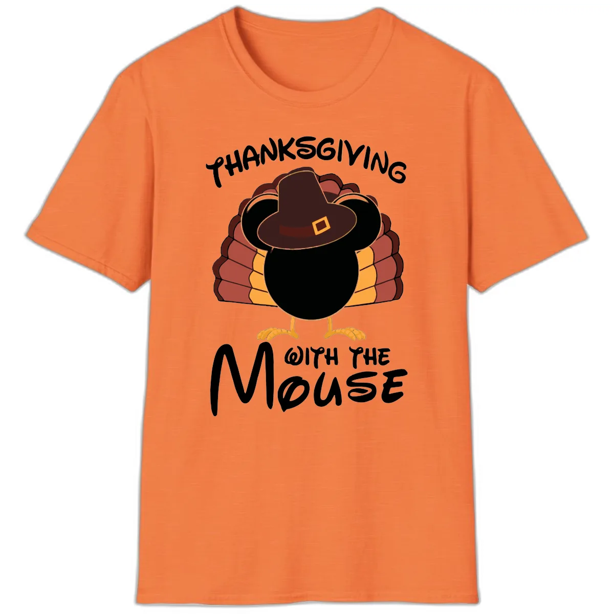 Thanksgiving With The Mouse Turkey Design T-Shirt in Heather Orange