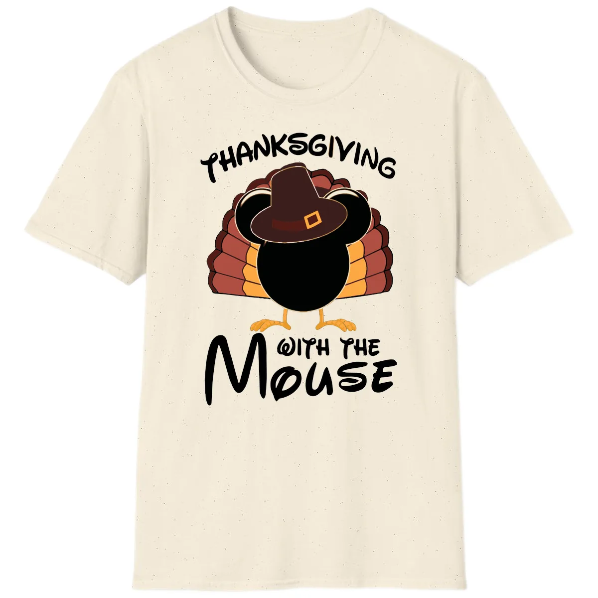 Thanksgiving With The Mouse Turkey Design T-Shirt in Natural