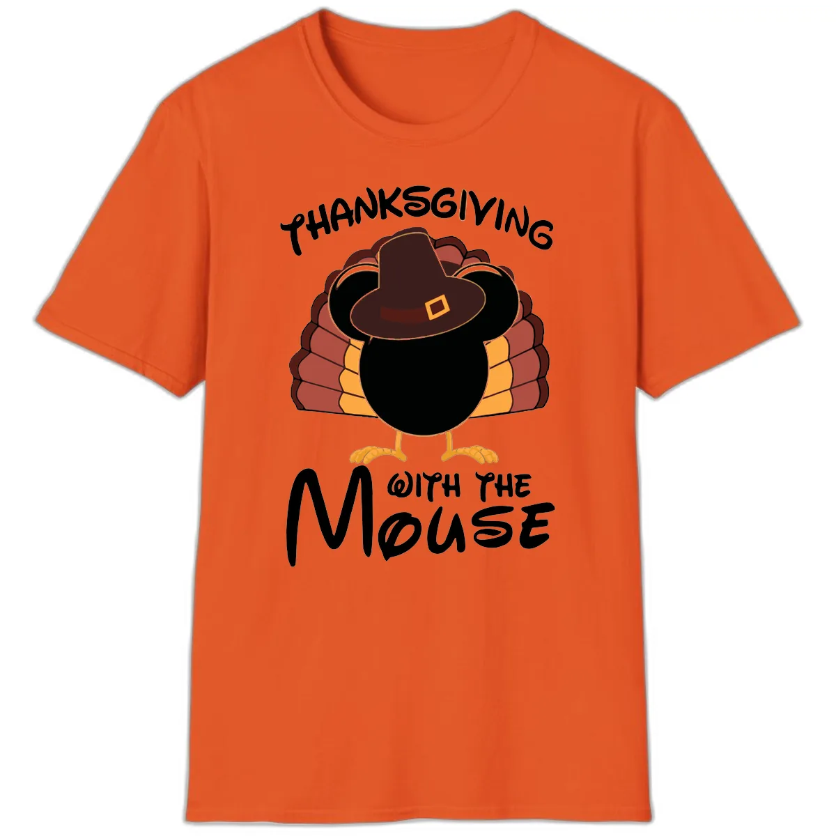Thanksgiving With The Mouse Turkey Design T-Shirt in Orange