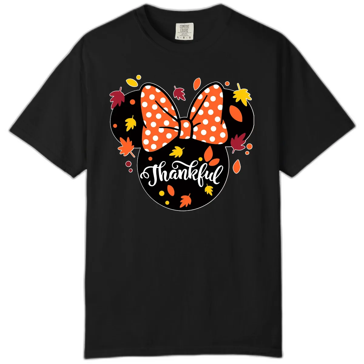 Minnie Thankful Fall Leaves Comfort Color in Black