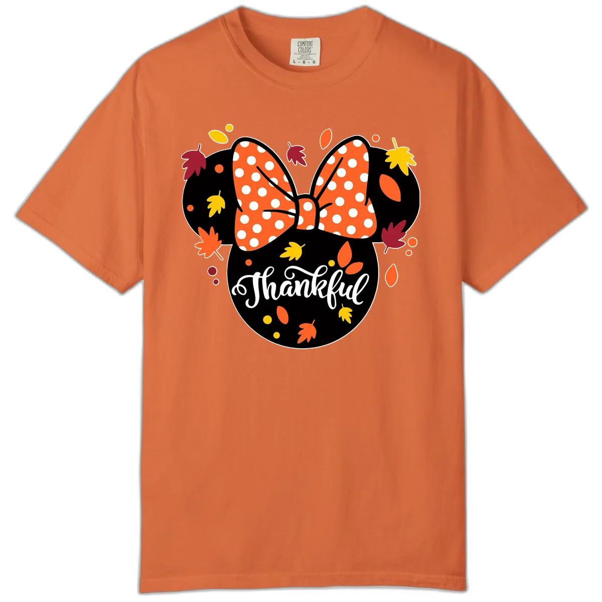 Minnie Thankful Fall Leaves Comfort Color in Burnt Orange
