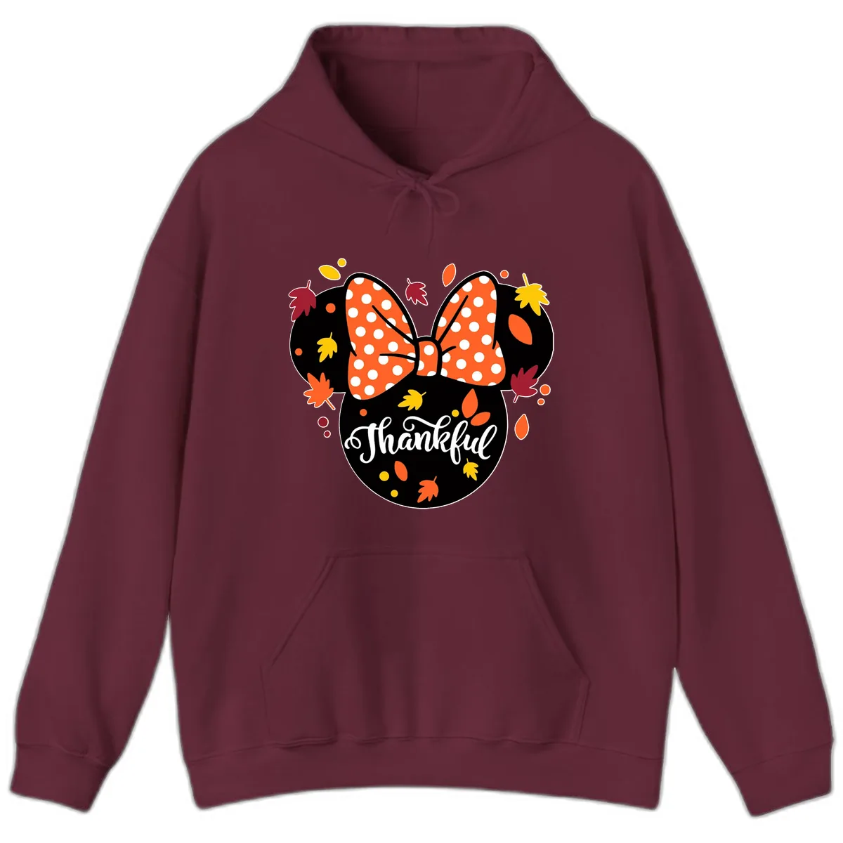 Minnie Thankful Fall Leaves Hoodie in Maroon