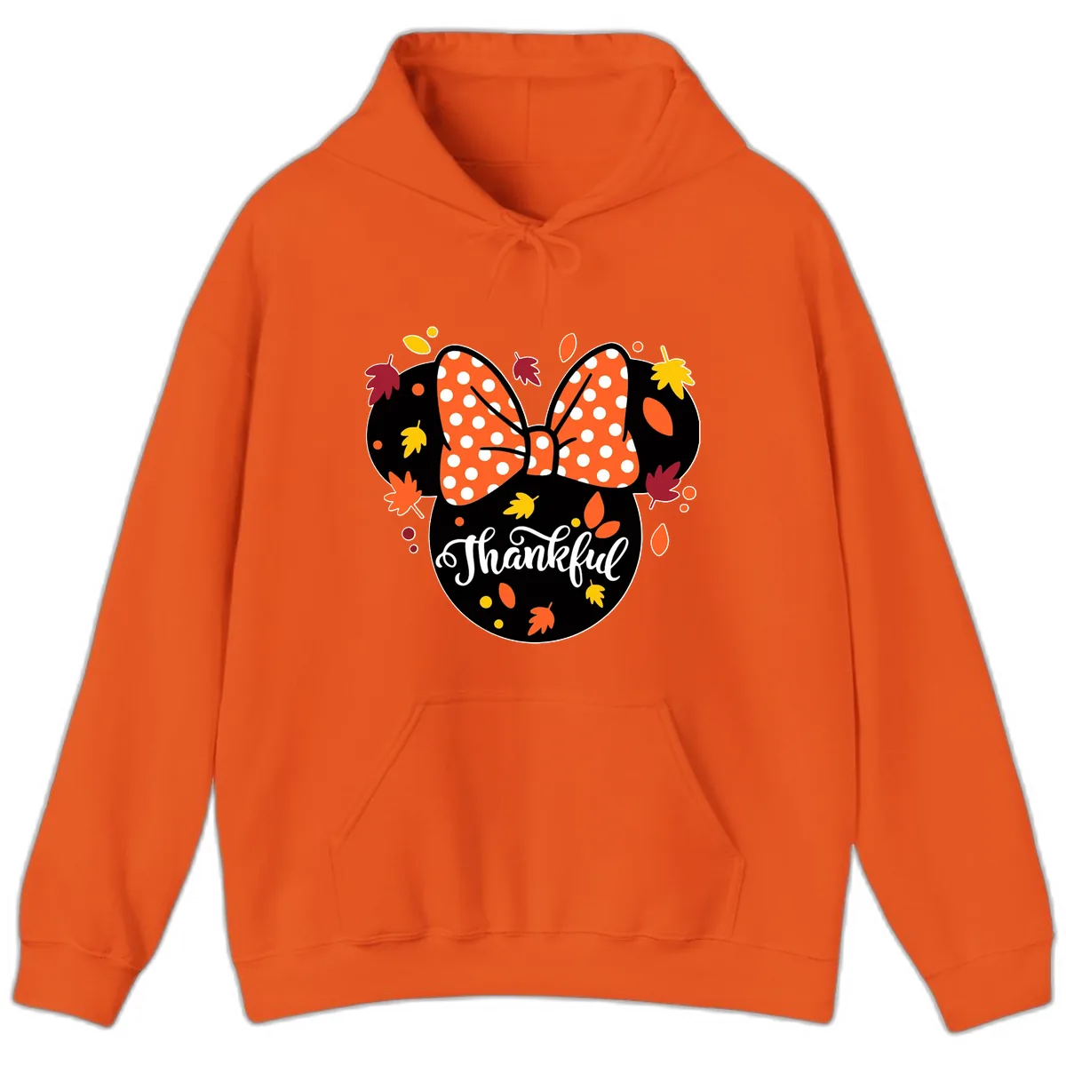 Minnie Thankful Fall Leaves Hoodie in Orange