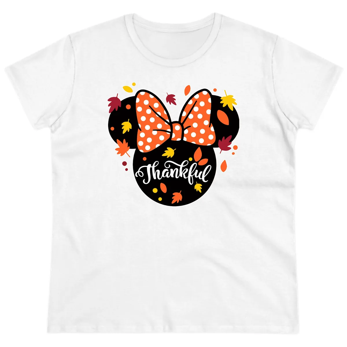 Minnie Thankful Fall Leaves Ladies Tee in White