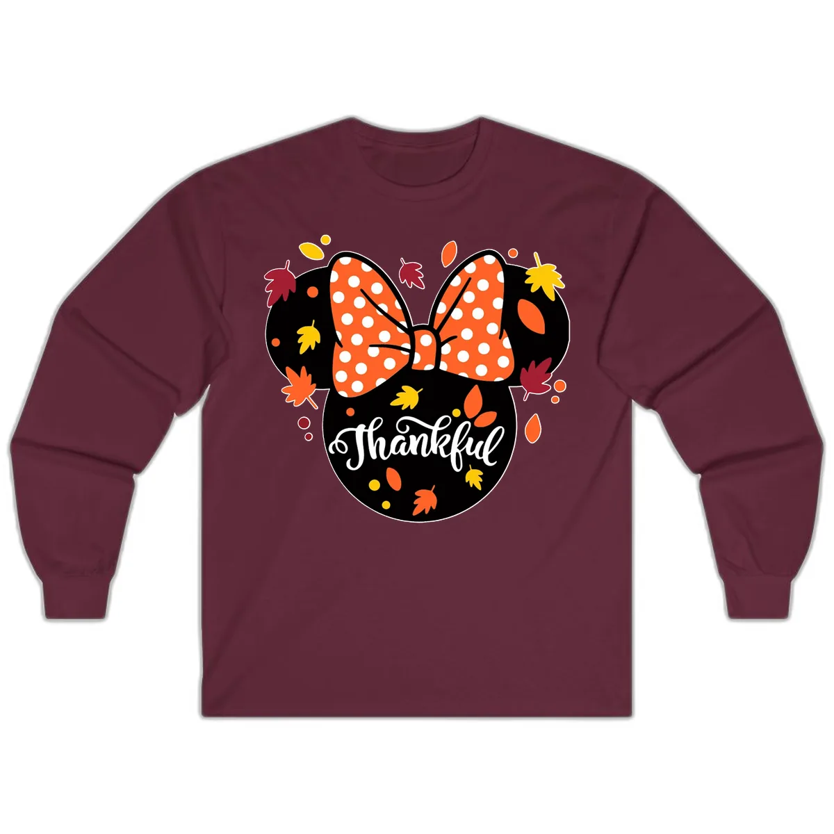 Minnie Thankful Fall Leaves Long Sleeve in Maroon