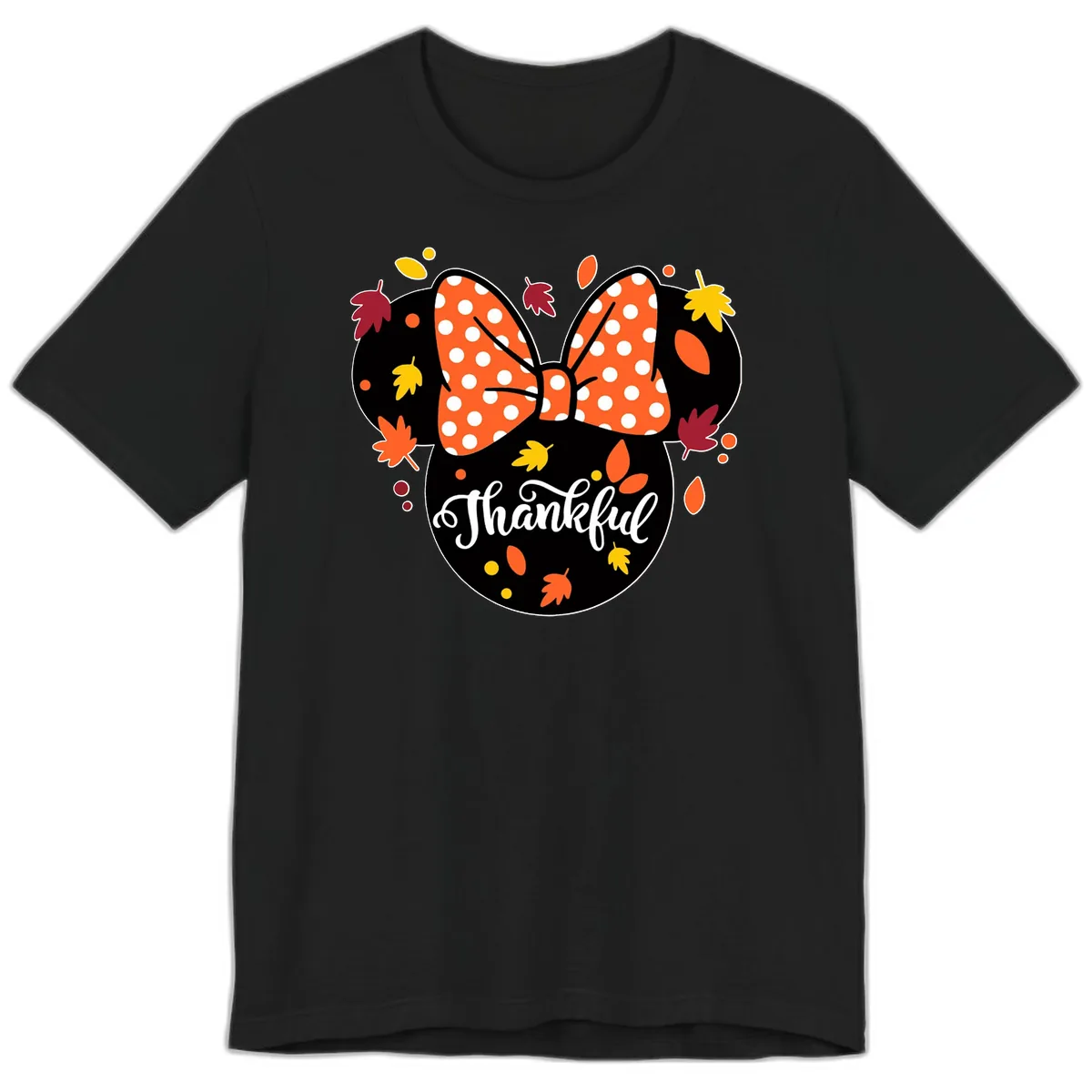 Minnie Thankful Fall Leaves Premium T-Shirt in Black