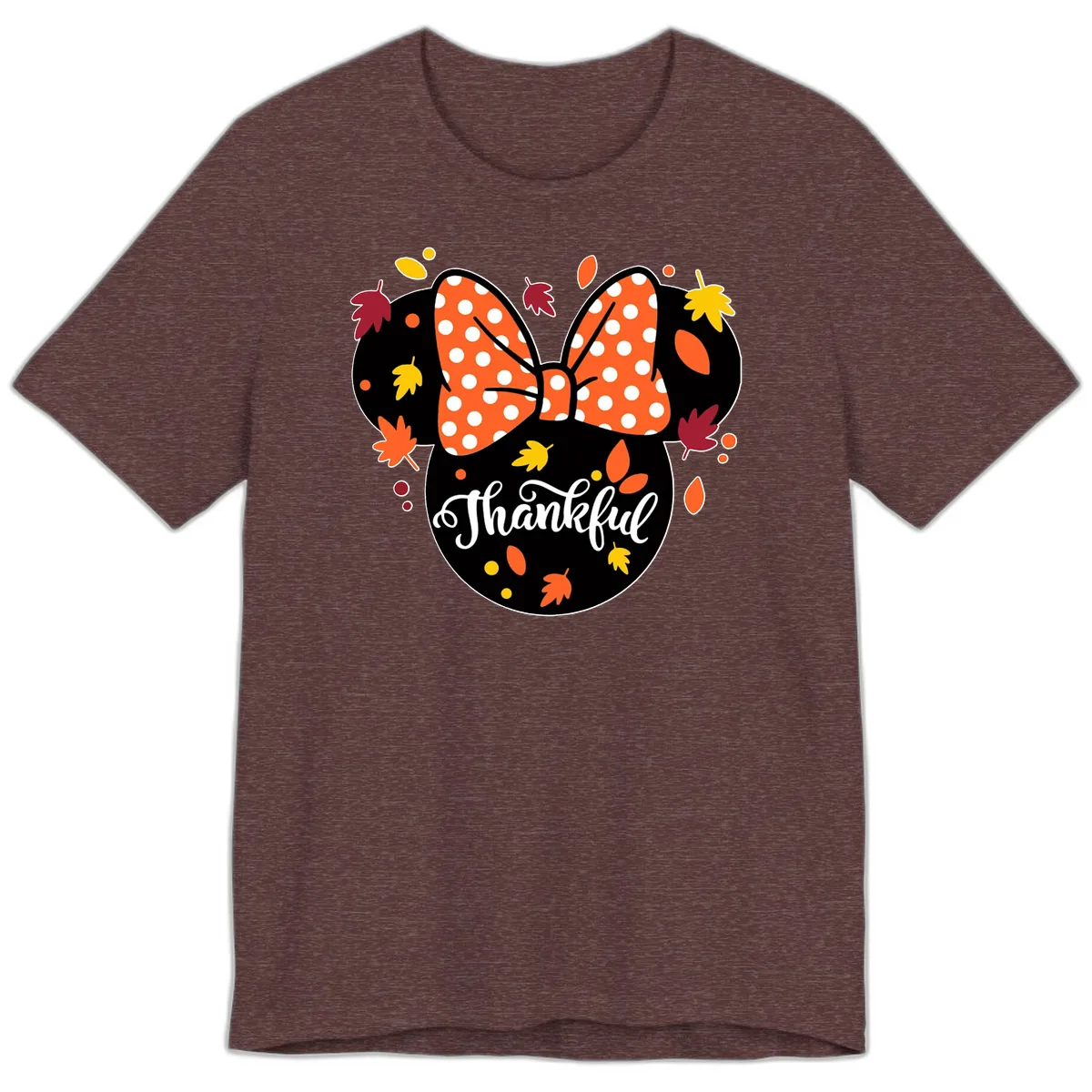Minnie Thankful Fall Leaves Premium T-Shirt in Heather Maroon